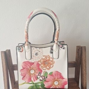 Girly Mellow Word Quality Vegan Leather Floral Pink and White Women's Satchel